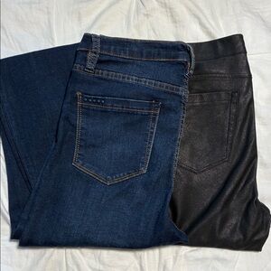 Blank NYC Blue Denim jeans and Black Leather leggings set of 2